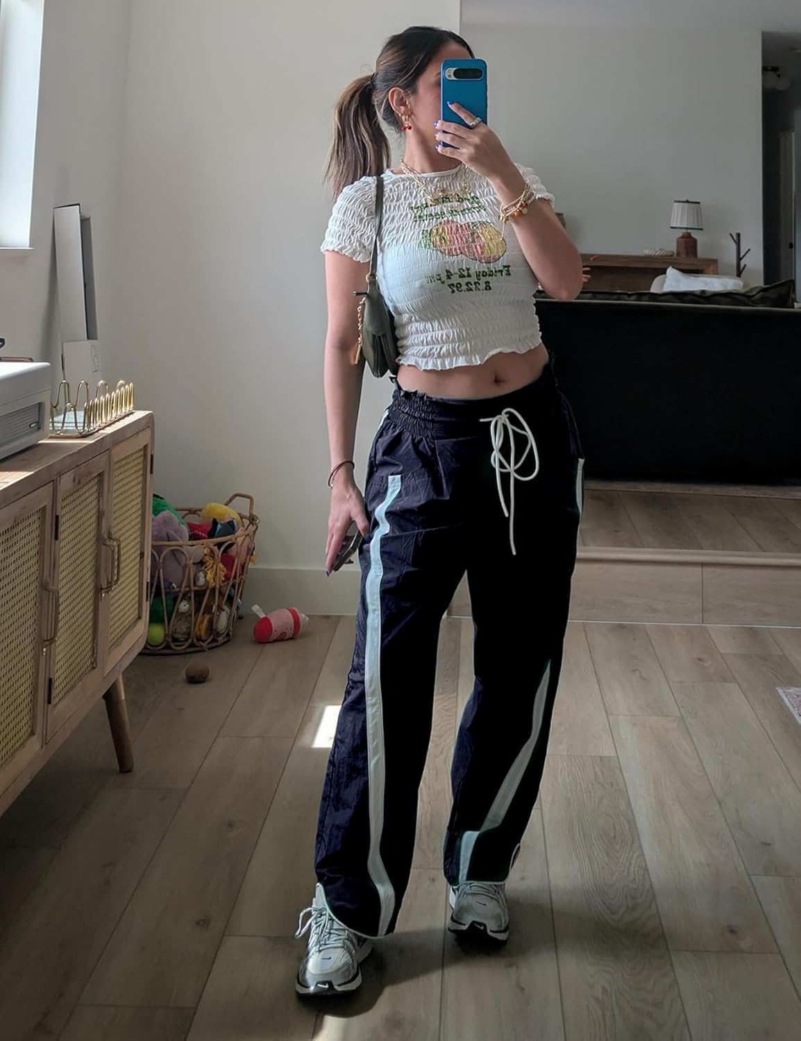 Wyeysyt レディース ワイドレッグパンツ バギースウェットパンツ カジュアル ドローストリング ゴムウエスト コントラストカラ