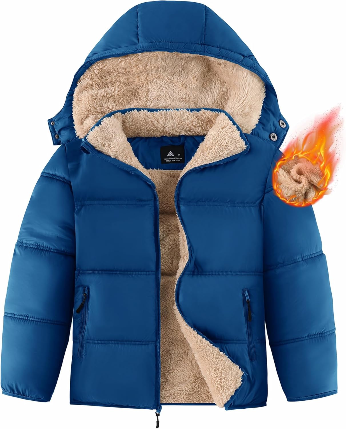 ZITY Boy's Winter Coat Thermal Puffer Jacket Warm Sherpa Fleece Lined Water-Resistant Zip Outerwear Coat with Detachable Hood
