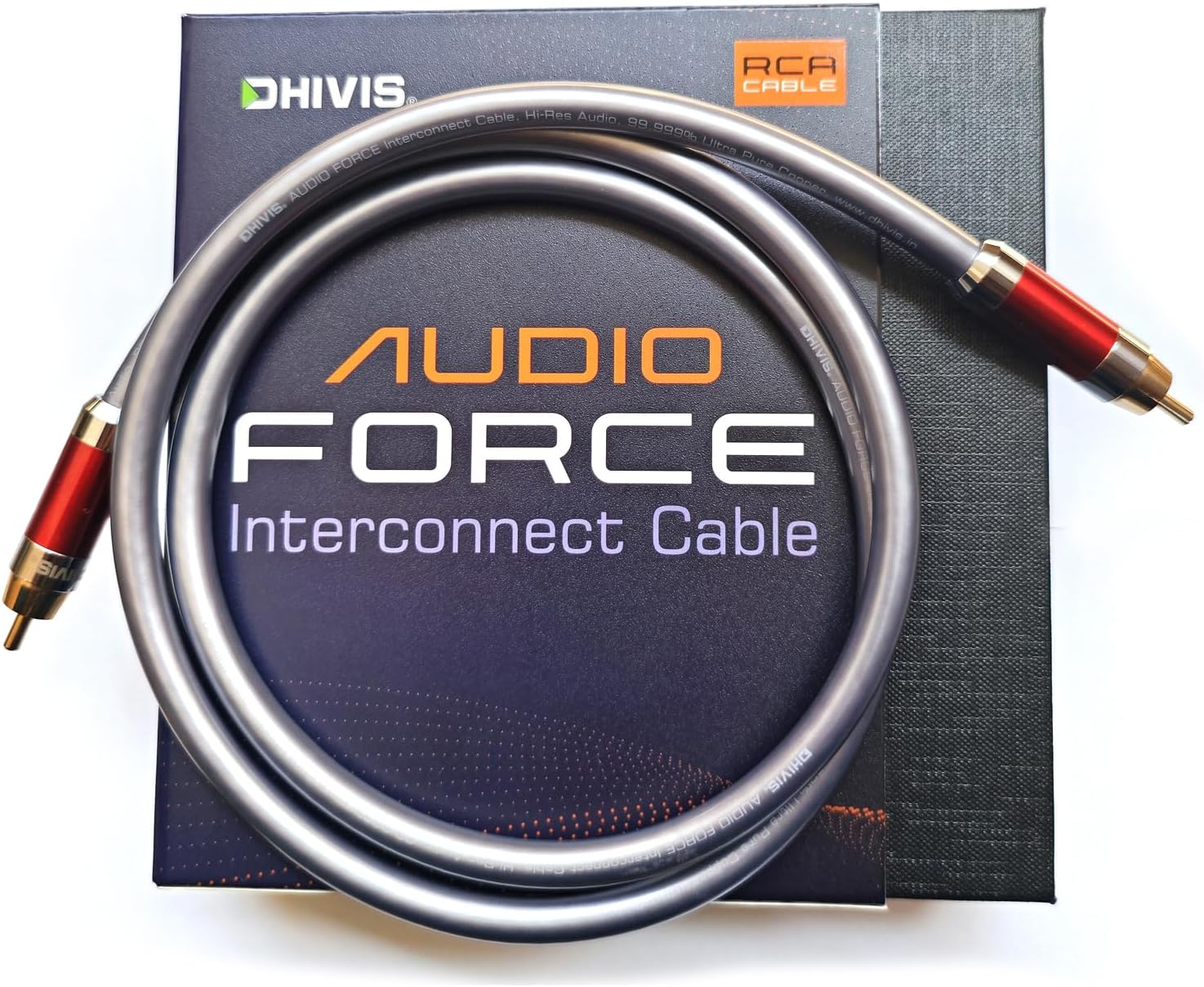 Dhivis RCA HiFi Cable-2Meters, for Subwoofer, Power Amplifier to AVR, RCA to RCA Cable, 99.999% Copper, Gold Plated Plugs (2M-RCA Hi-Fi)