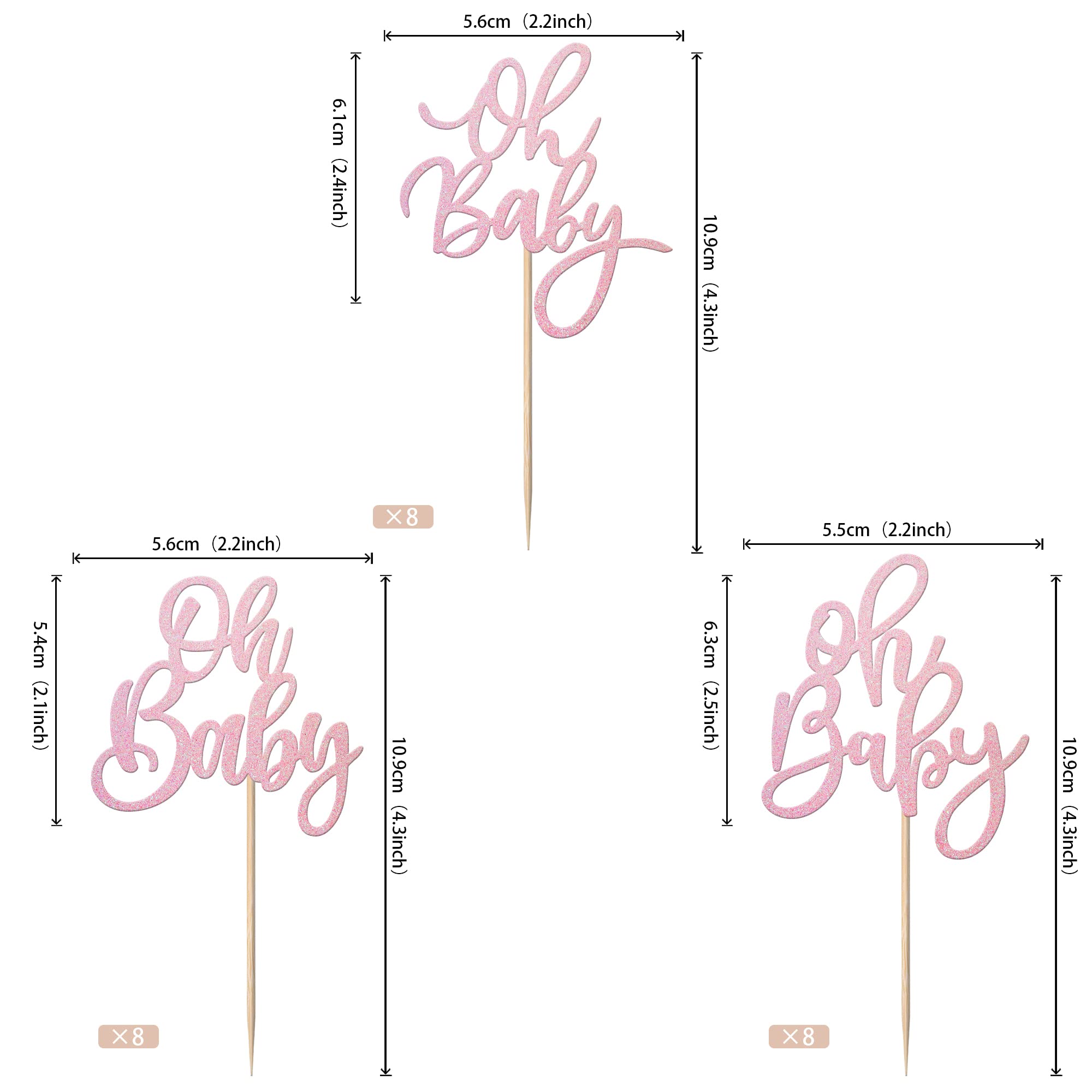 Rsstarxi 24 Pack Oh Baby Cupcake Toppers Pink Glitter Baby Shower Gender Reveal Cupcake Picks for Boy or Girl Theme Baby Shower Kids Birthday Party Cake Decorations