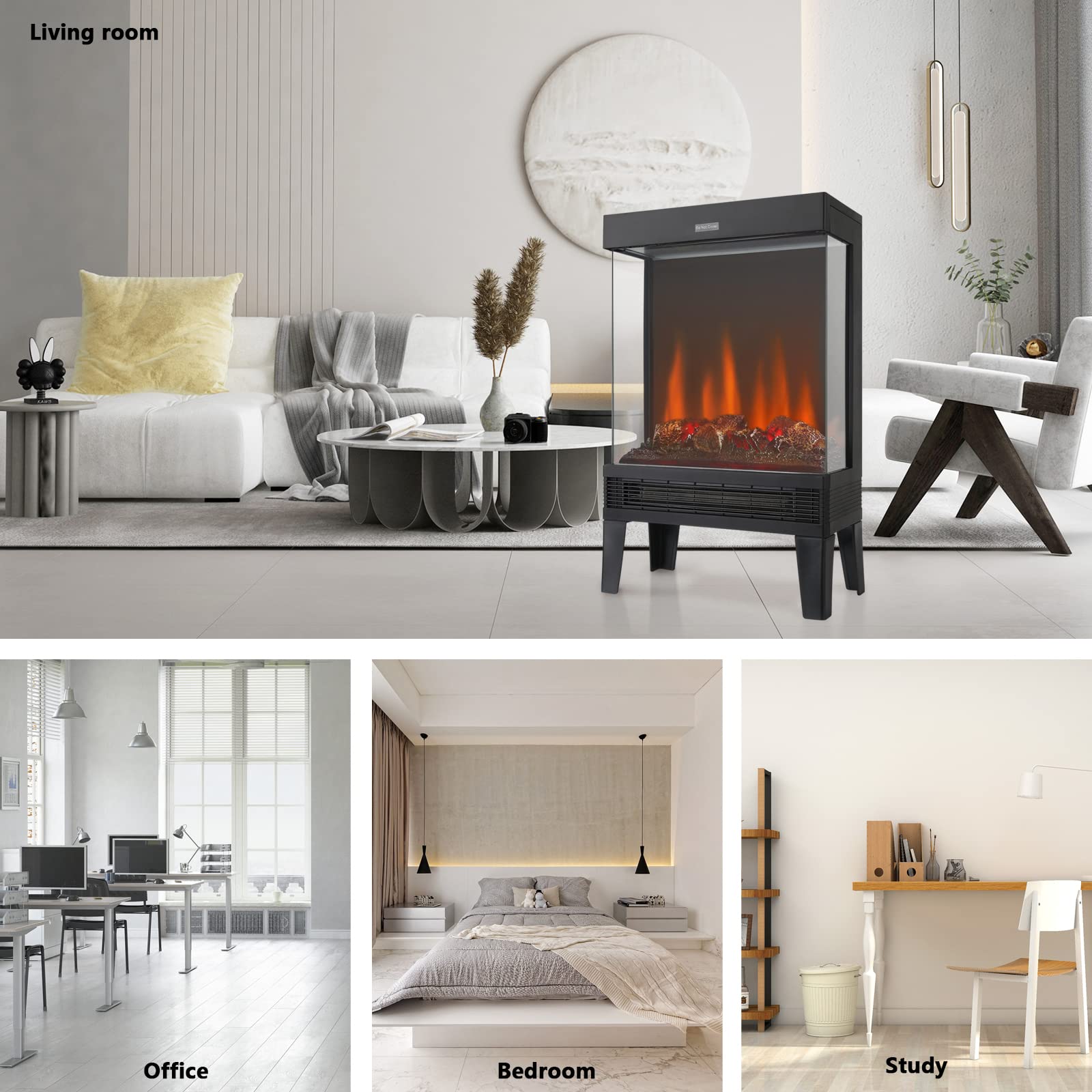 Electric Fireplace Stove Freestanding Heater with Realistic Flame