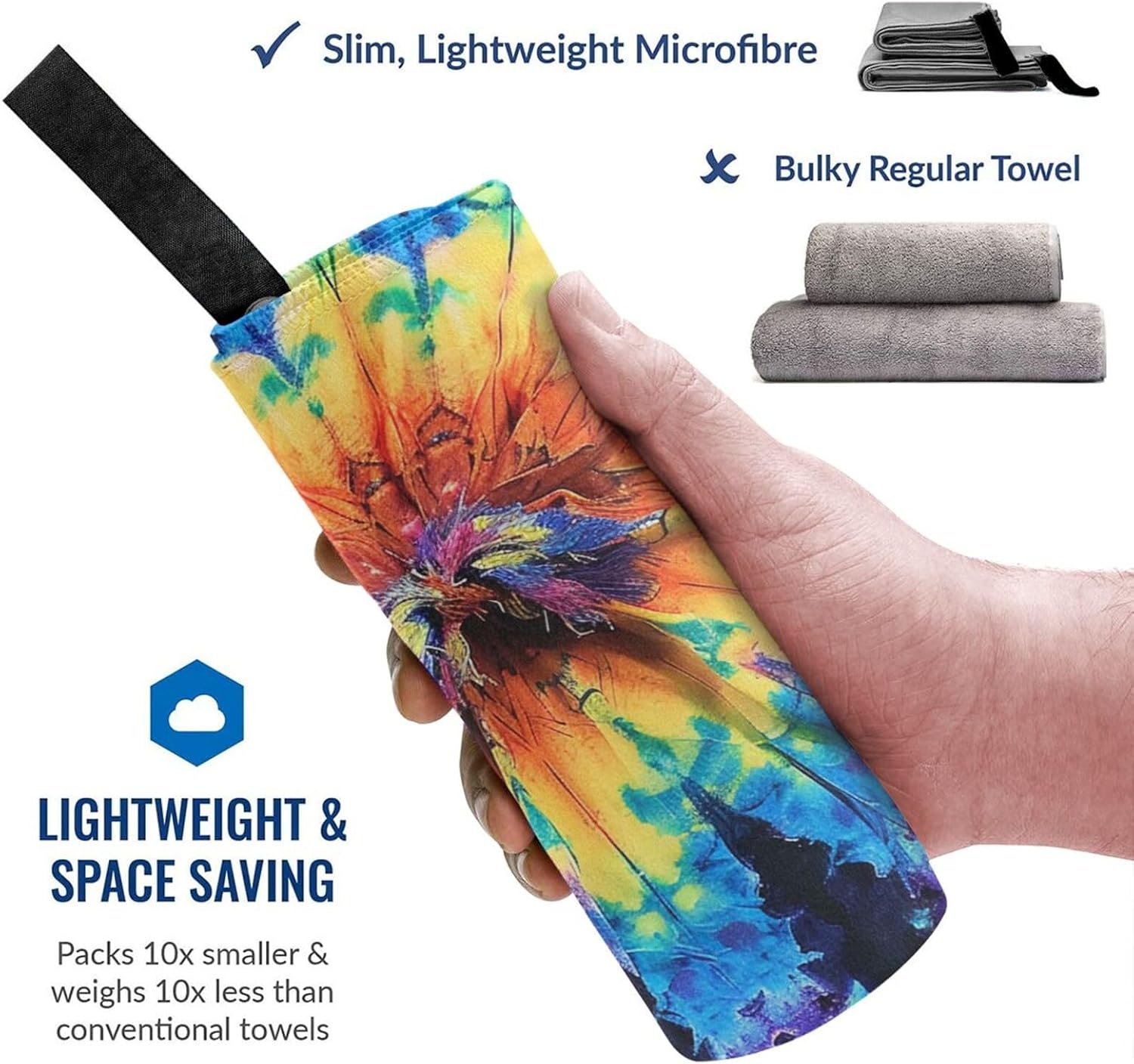 Exotic Tribe Tie Dye Style Printed Microfiber Quick Dry Towel 16x31.5 in, Lightweight & Compact with PVC Pouch & Carabiner - for Beach, Camping, Gym, Travel & Home Use