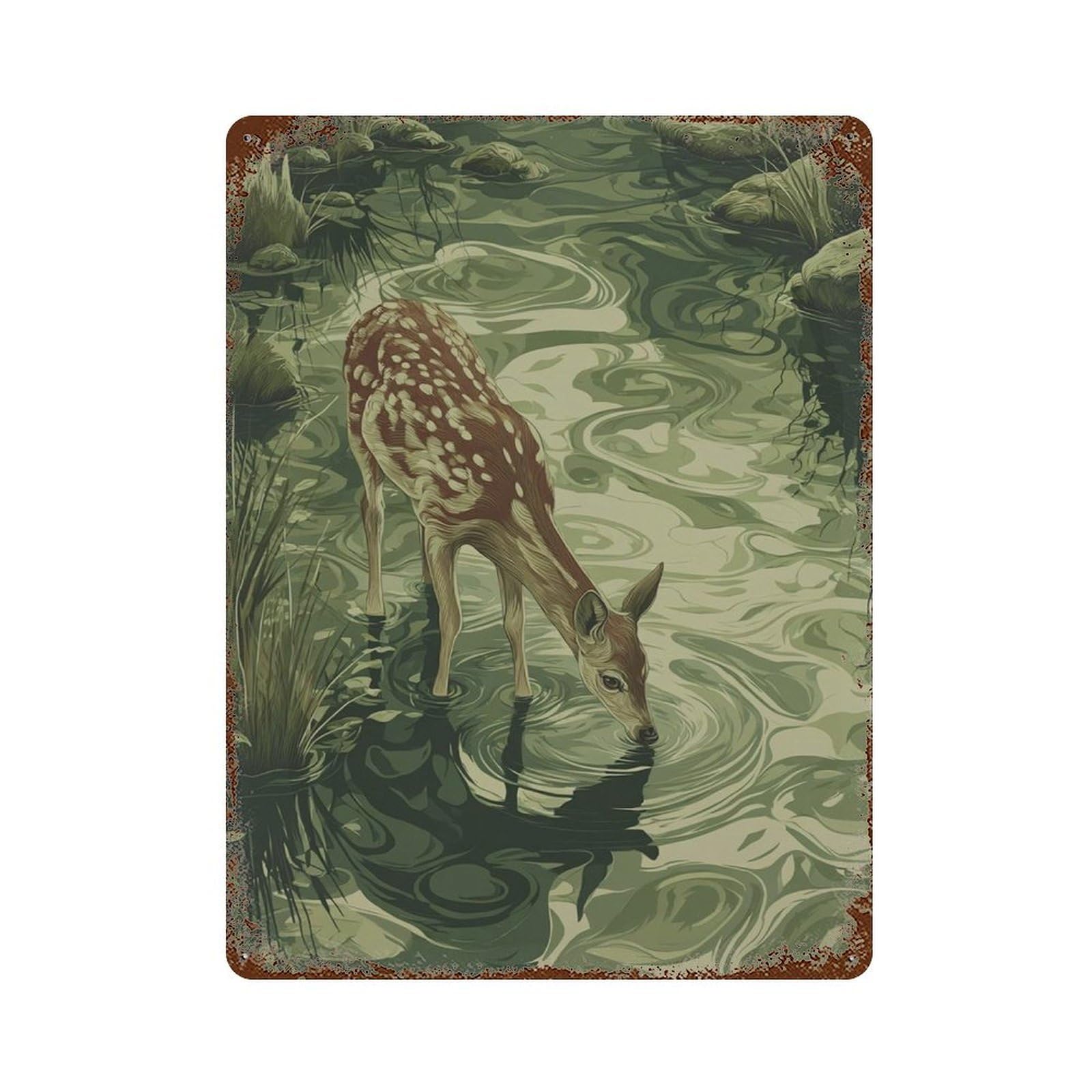 xiaoxiaoshen Deer Forest Botanical Nature in Modern Style Wall Decor Art Metal Tin Poster Modern Home Decor Art Home Bar Shop Decorations Vintage Sign 40x30cm