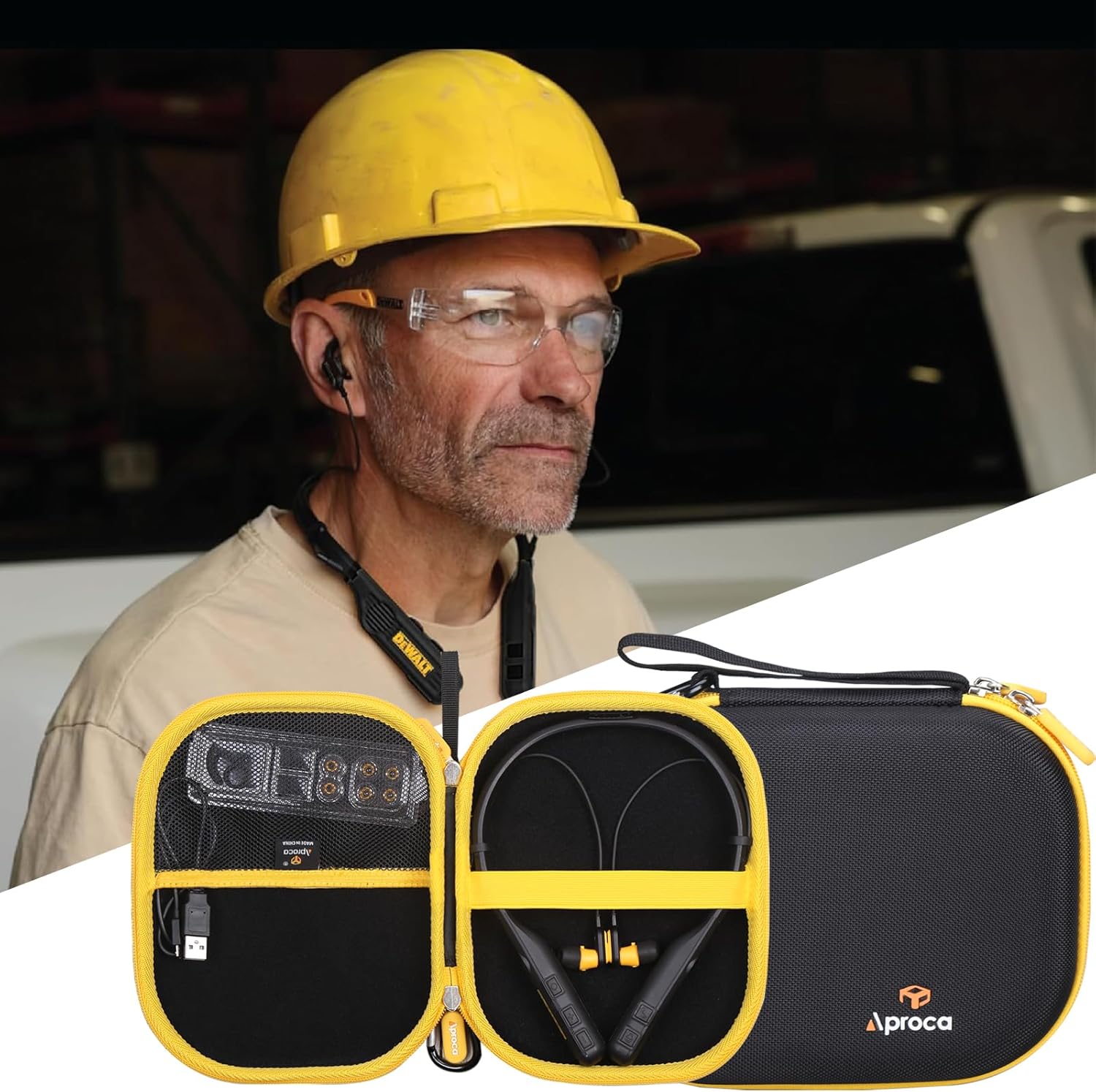 Aproca Case Compatible with DEWALT Heavy Duty Magnetic 2-in-1 Neckband Bluetooth Headphones, Portable Storage Bag for Accessories (Case Only) - Image 4