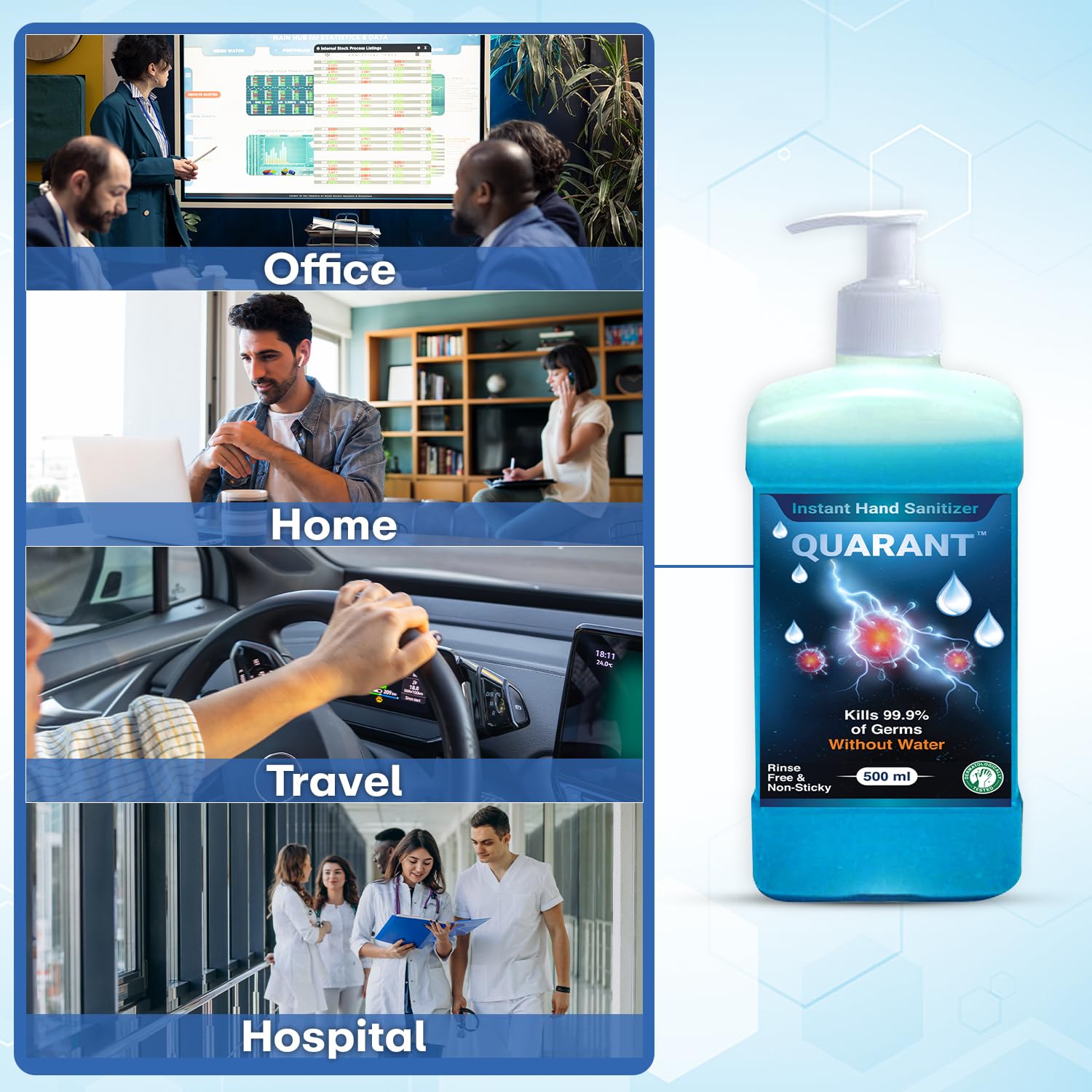 QUARANT 80% Alcohol Based Instant Hand Sanitizer Pump (500ml, Pack of 2) 2