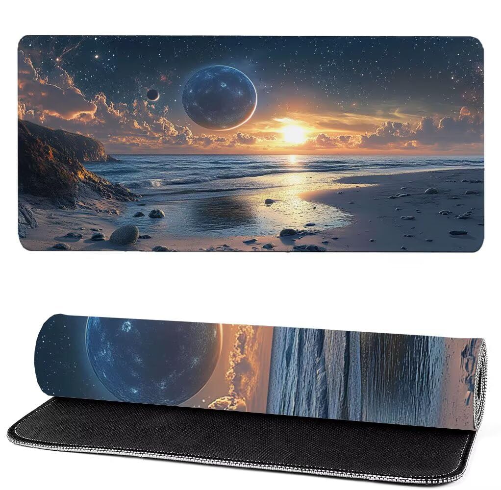 Podkładka pod mysz XXL 1400 x 600 x 3 mm planeta, podkładka pod mysz do gier gwiaździste niebo, poprawa dokładności i szybkości, antypoślizgowa gumowa podkładka do gier, dekoracja biurka MM-785