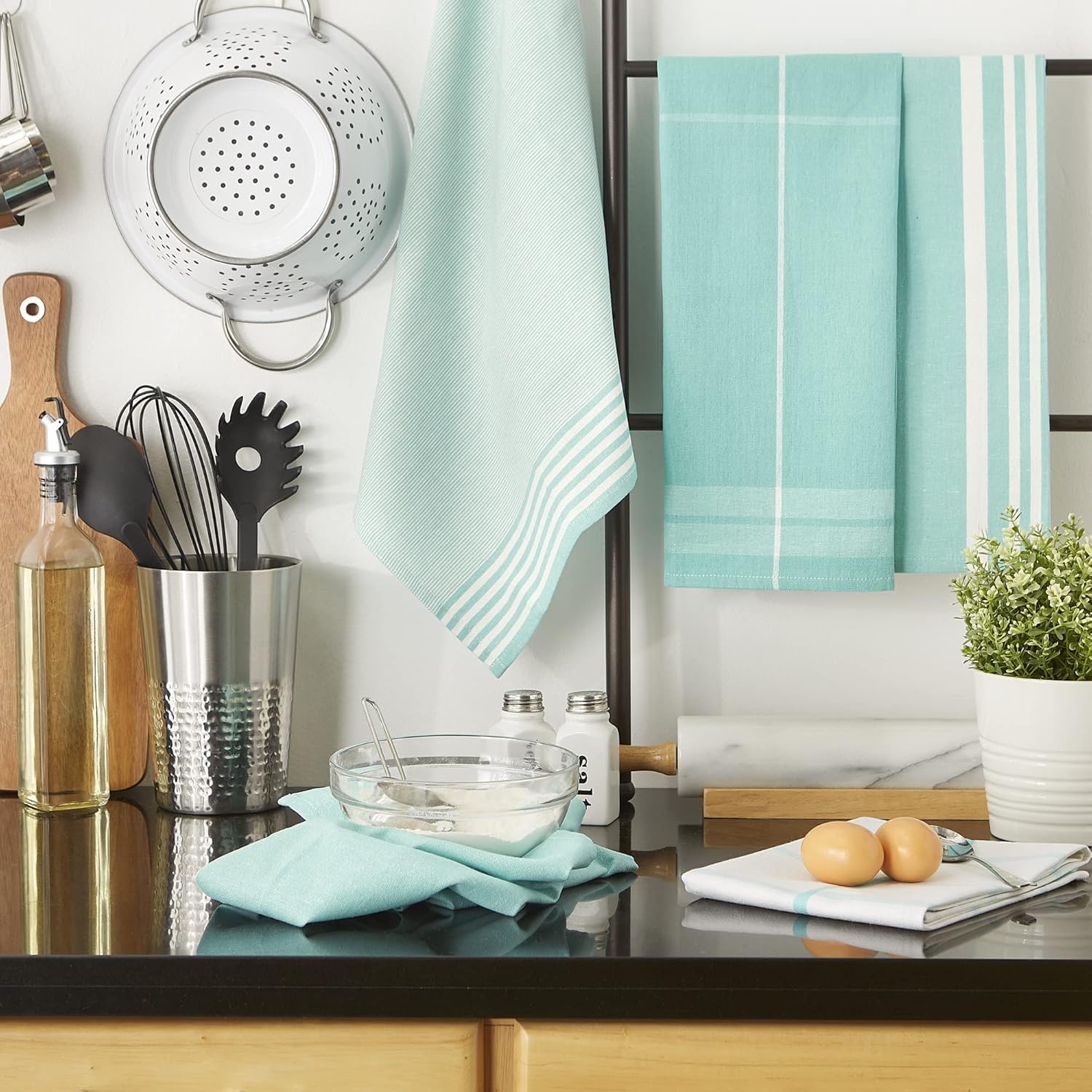 5-Pack Large Cotton Kitchen Towels 20"x28" – Aqua Blue Dish Towels for Drying Dishes, Cleaning, Baking, Cooking – Quick-Dry, Lint-Free, Machine Washable Tea Towels for Kitchen Use - Image 2