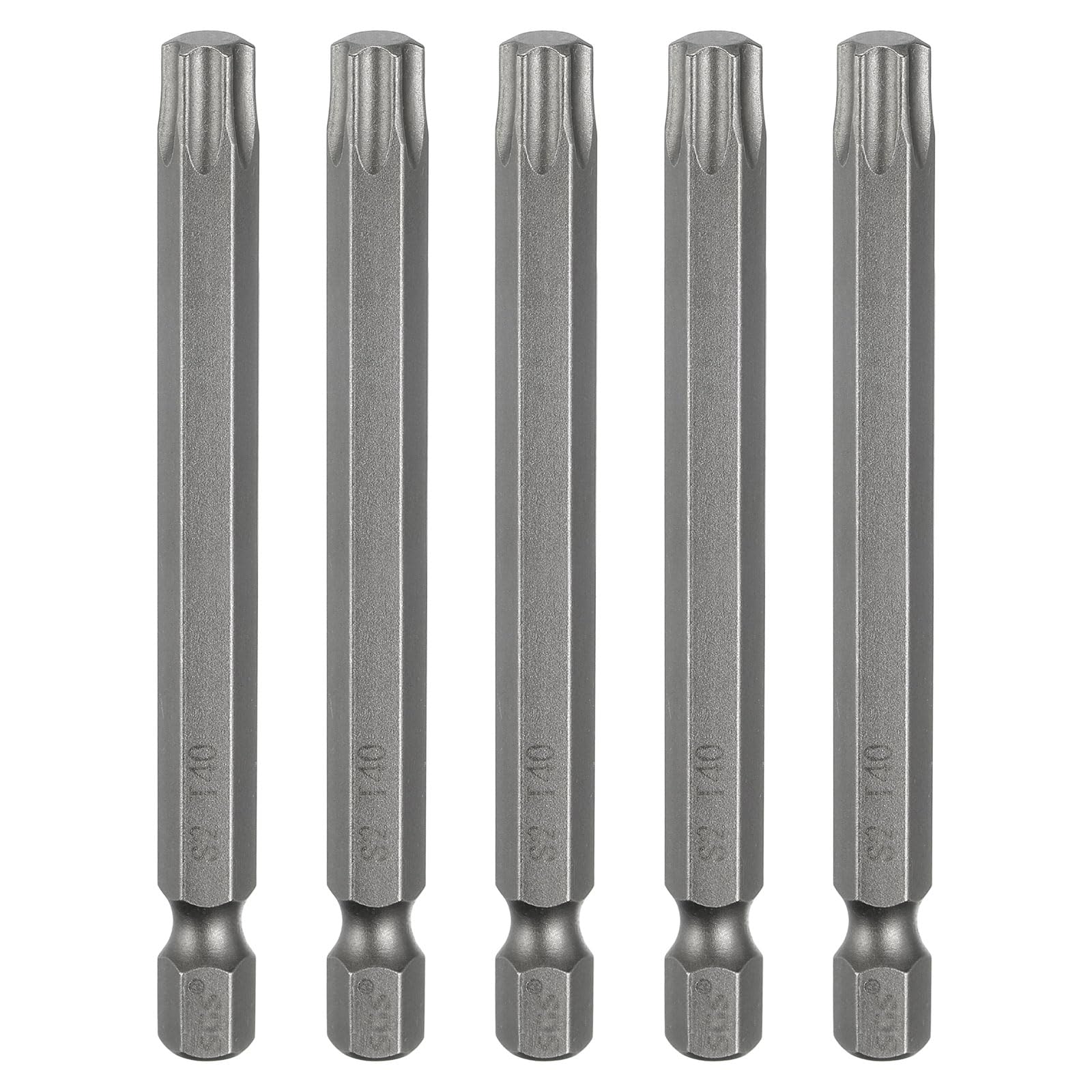 sourcing map 5pcs T40 Torx Head Screwdriver Bit 1/4" Hex Shank 3" (75mm) Long Magnetic No Hole Tip Tamper Proof 6 Point Star Screw Driver Drill Bits S2 Steel Industrial Power Screwdrivers