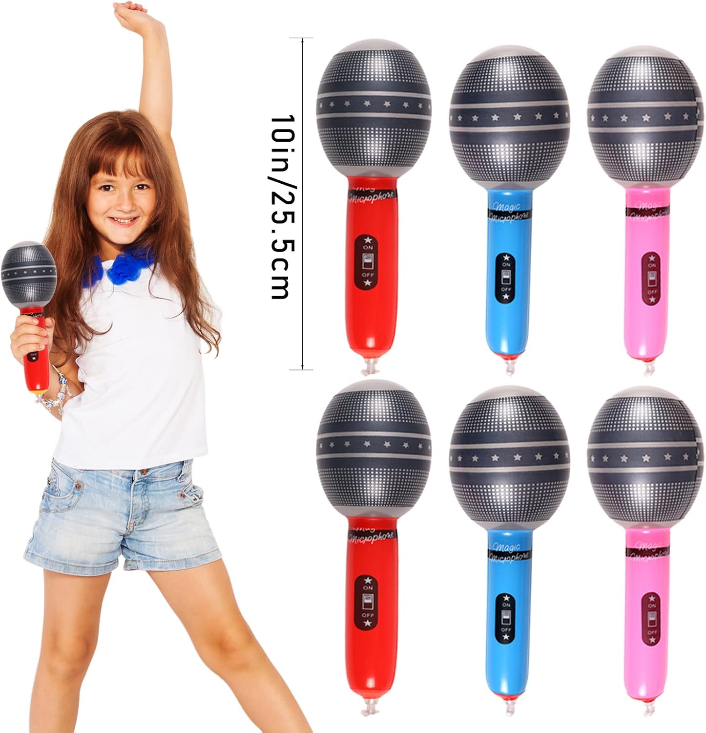 20 Pack Inflatable Rock Star Toy Set 80s Party Decorations Music Instruments Party Props 6 Inflatable Guitars, 6 Inflatable Microphones, 6 Shutter Shading Glasses, 1 Inflatable Piano and 1 Saxophone