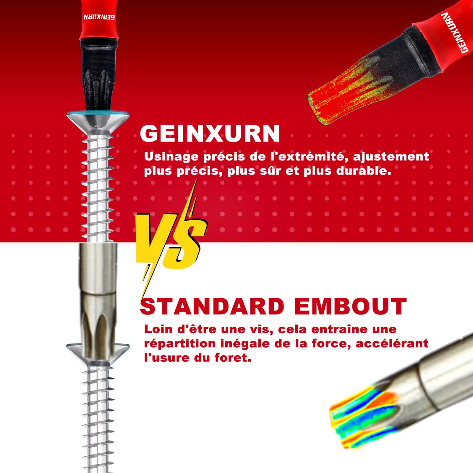 Geinxurn Professional 68 Pièces Embouts de Vissage aux Chocs (PH-, TX-, PZ-, SL-, Hex), Embout Magnétique pour Visseuse Tournevis Tige Hexagonale 1/4" S2 en Acier Allié avec Porte-embout de 75 mm