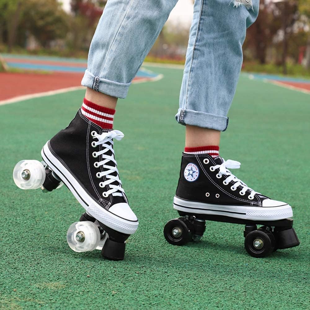 Roller Skates, Woman Man Roller Skating Four People Adult Roller Skating 4 Wheels Children Led Roller Skates, Art Boy Girl Vintage Design,34-Noir