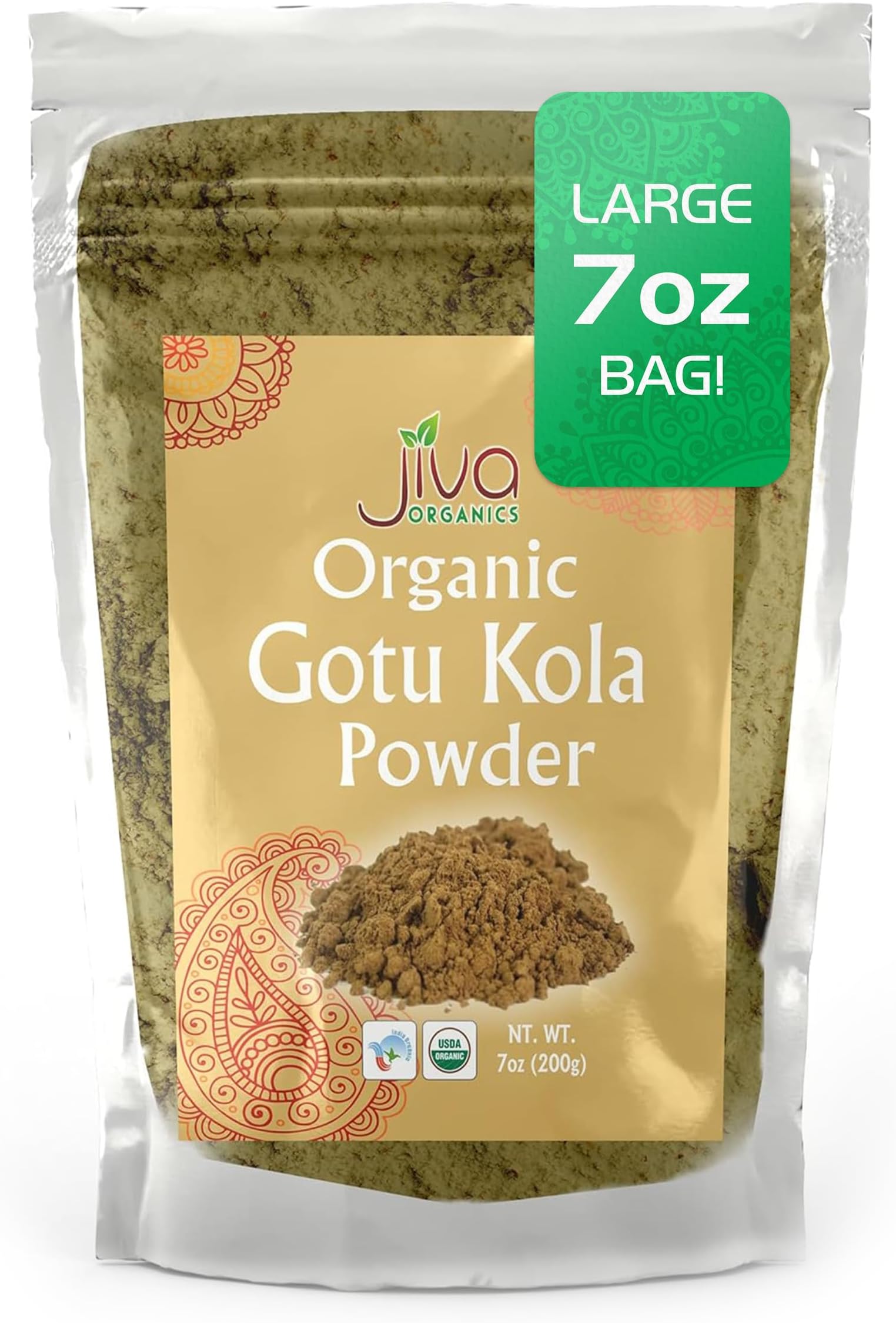 Jiva Organics Gotu Kola Powder (Centella Asiatica) 7 Ounce (200g) - Raw, Vegan, Non-GMO