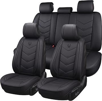 OASIS AUTO Seat Covers Full Set, Black Seat Covers for Cars 5 Seats, Car Seat Protector, Waterproof Faux Leather Car Seat Cushion, Front and Rear Car Seat Cover Fit for Most Cars OS-003 Black