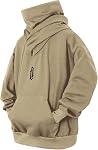 Fleece Hoodies for Men Cowl Neck Sweatshirts Casual Pullover Fall Winter Loose Fit Tops with Embroidery
