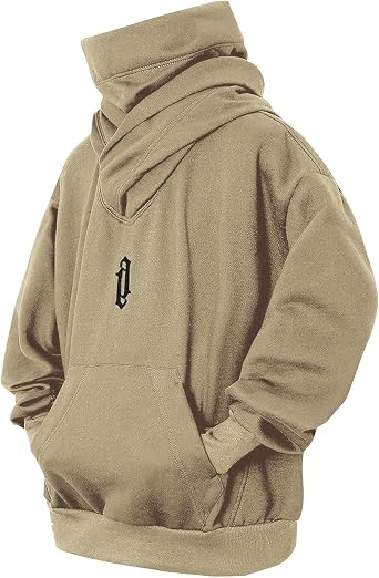 Mens Turtleneck Hoodie, Fleece-Lined, Large Size, Long Sleeve, Pullover, Sweatshirt, Casual, Street Style, Autumn, Winter Clothes