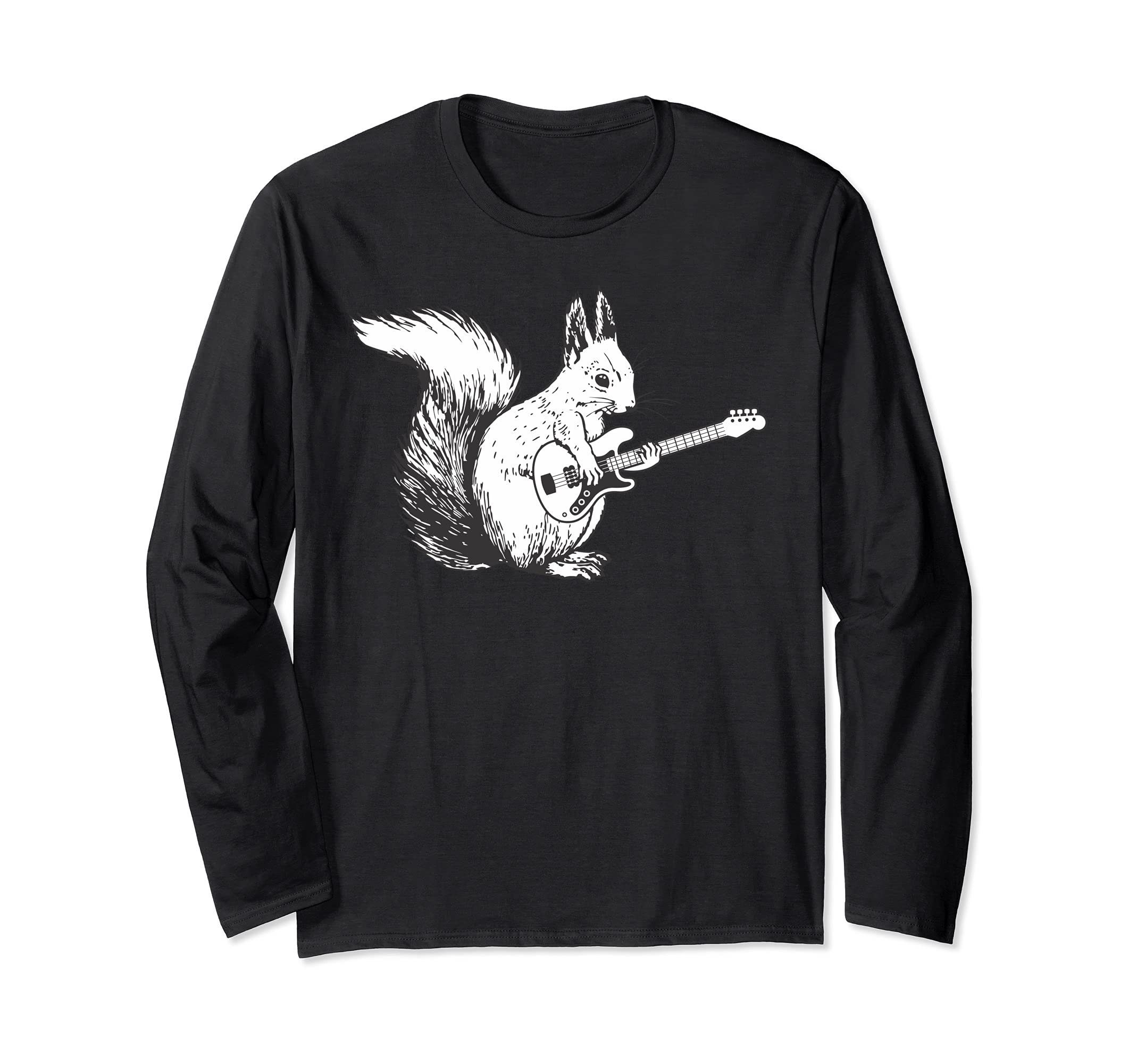 Squirrel Playing Guitar Awesome Guitar Lover Long Sleeve T-Shirt, Black