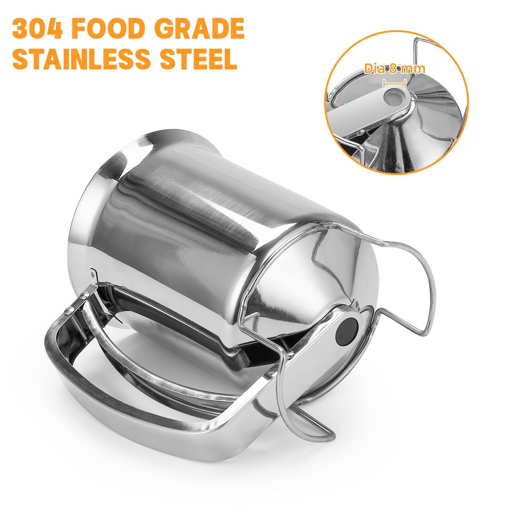 Dispensador de masa de panqueques de acero inoxidable con asa, 32 onzas, 30.4 fl oz, dispensador de pasteles de gofres de alta resistencia con 12 tazas de silicona para hornear, jarra de 4