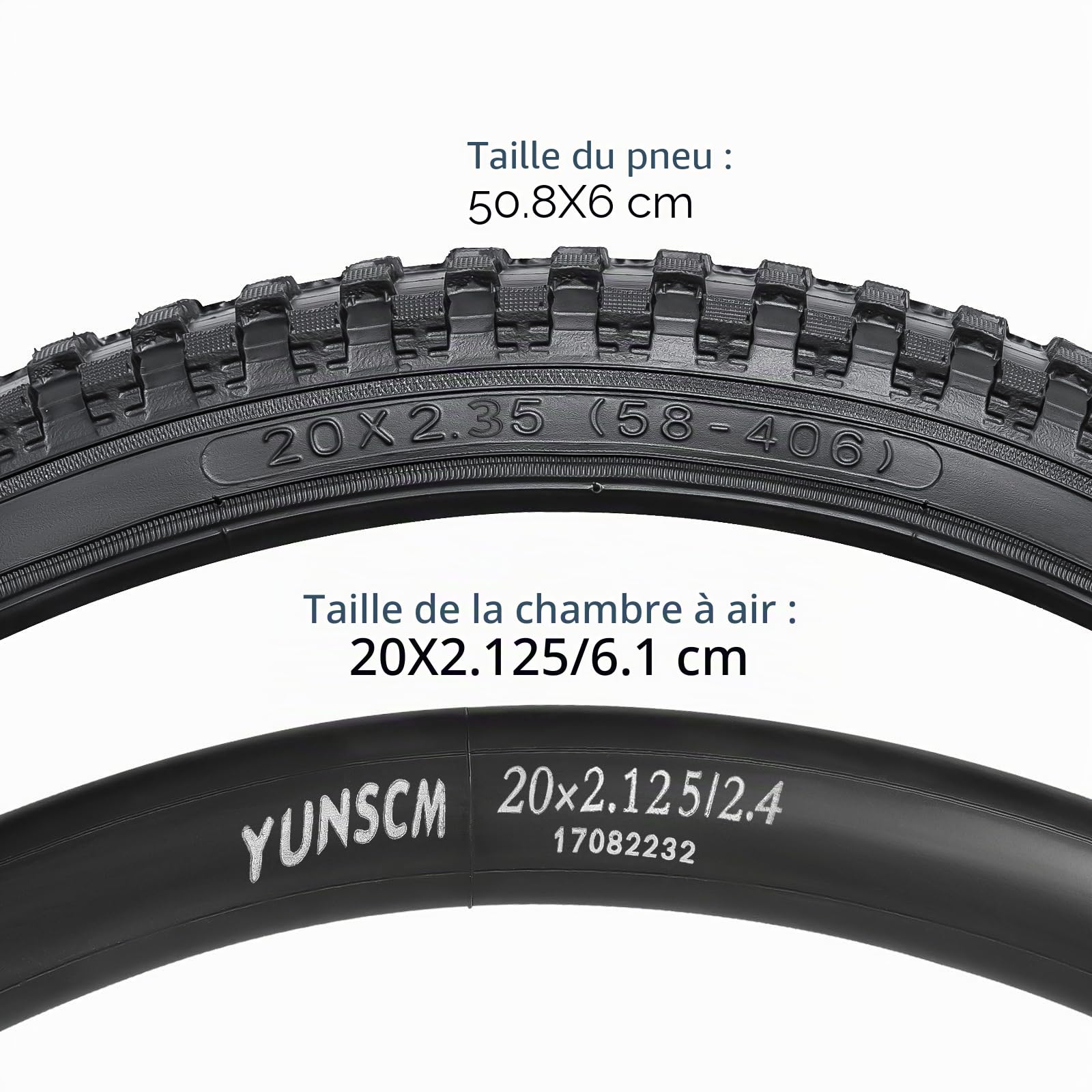 YunSCM 2PCS 20 Pouces Pneu Pliable 20X2.35 58-406 et 20 Pouces Chambre à air AV32mm Schrader Valve Compatible vélos de Course, VTT, vélos de Ville 20X2.30 20X2.35 20X2.40 Pneu vélo et Chambre à air