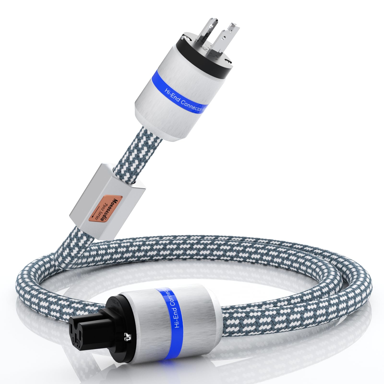 Monosaudio 12 Guage Audiophile Power Cord 5N OFC Pure Copper Rhodium Plated Plug HiFi Power Cable Braided Sleeves Audio Power Cord for Speaker,Power