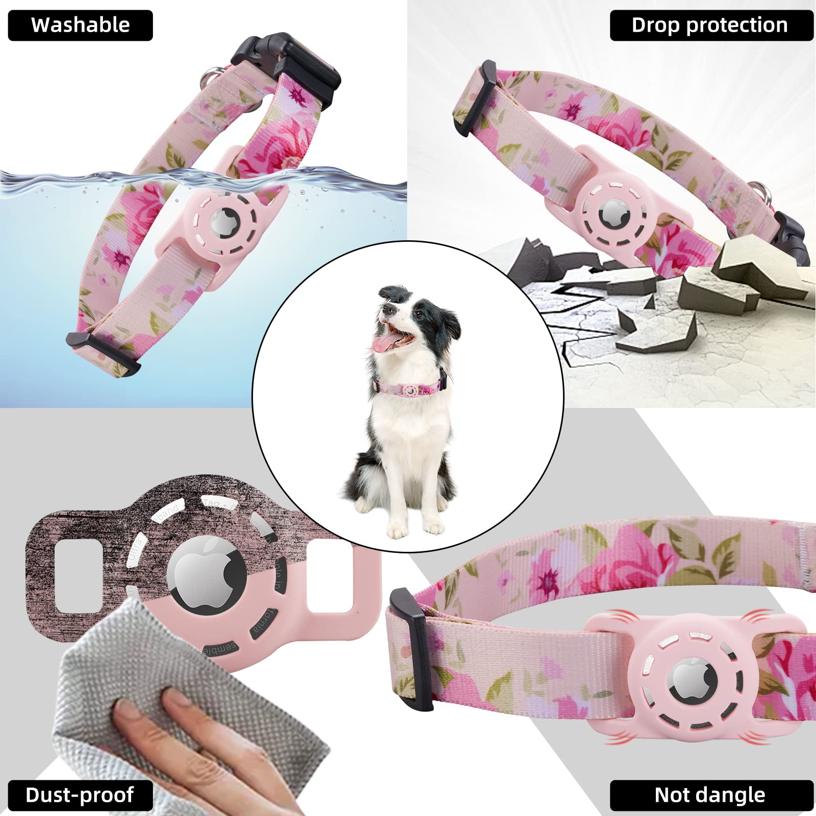 AirTag - Collar para perro, compatible con Apple AirTag, collar de poliéster para mascotas y gatos con soporte de silicona para AirTag para perros pequeños, medianos, grandes y extragrandes