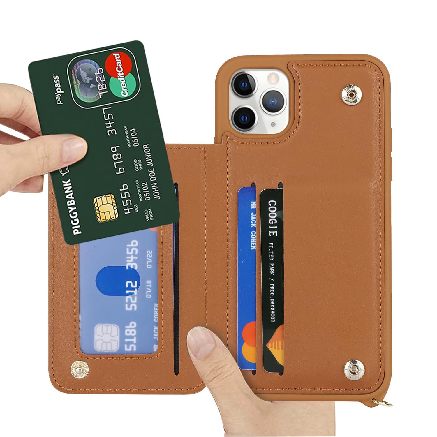 SailorTech iPhone 11 Pro Max Case With Credit Card Holder, Leather Ring Stand, Kickstand Strap, Card Slots, Wallet Crossbody - Brown - Image 4