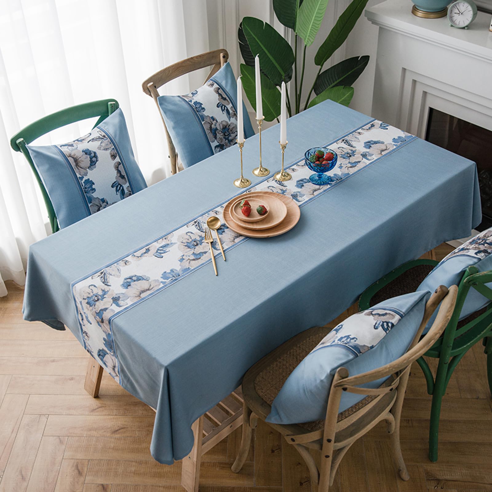 Nappe rectangulaire tissu bleu 100x160 cm pour table de jardin