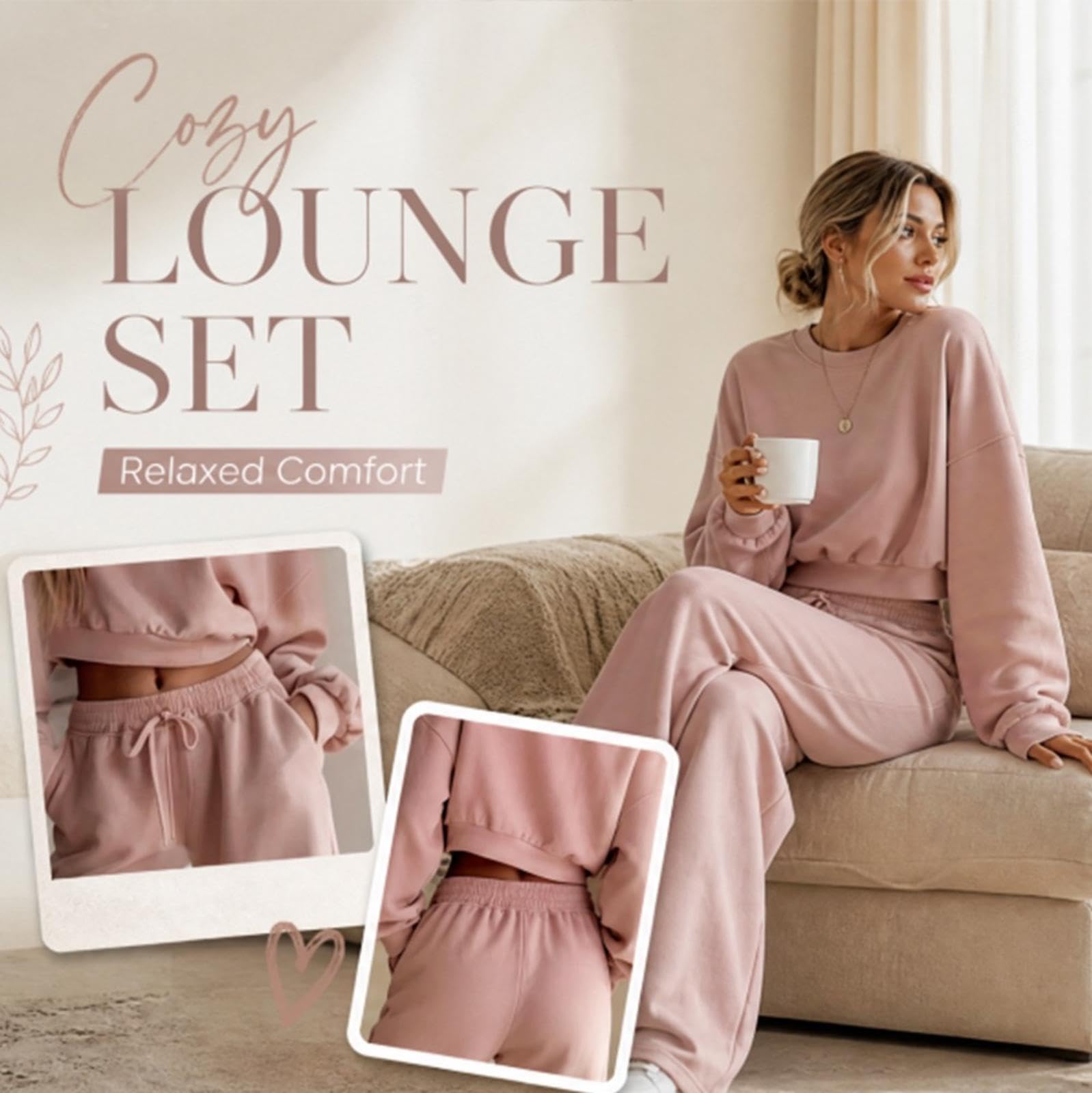 Jogginganzug Damen Wide Leg Sweatpants Jogginganzug Short Sweatshirt Damen Anzug Herbst Set,Grey-XS