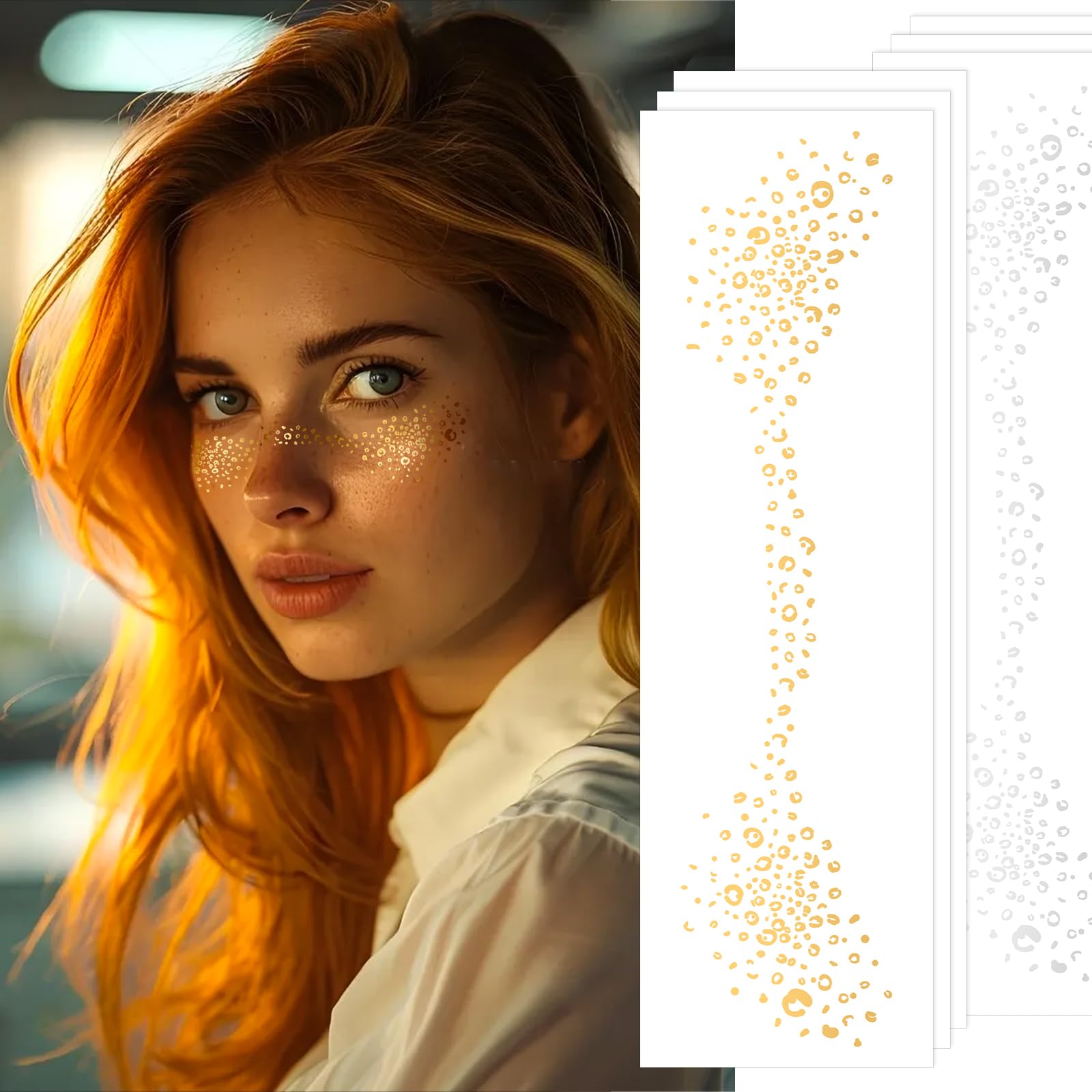 glitter freckles face tattoo 6 sheets glow up face makeup patches gold & silver star fake freckles glitter makeup accessories for women singer dancer rave party christmas new year - set4