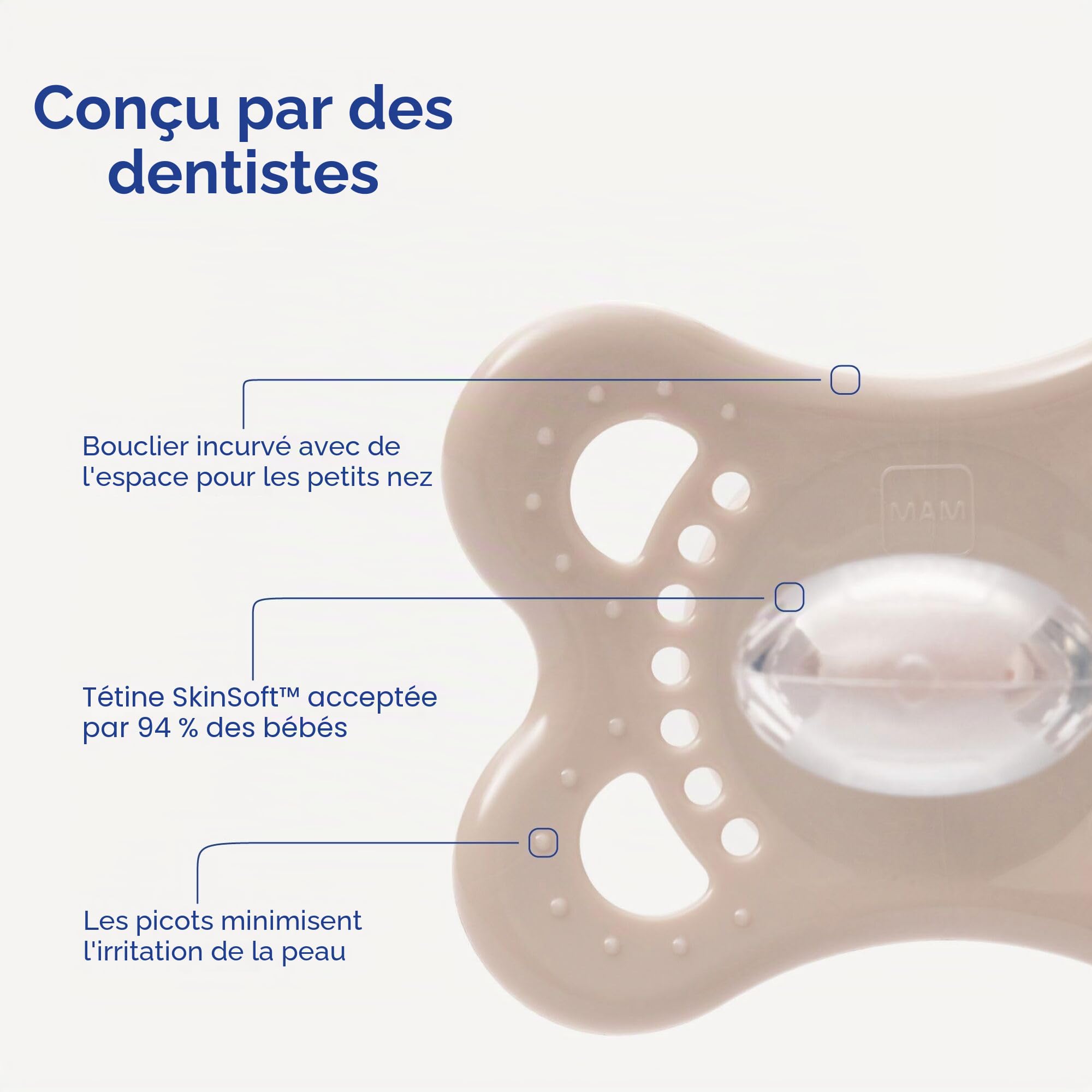 MAM Original Pure Night Lot de 2 tétines pour bébé de 2 à 6 mois, durables et biorenouvelables, tétine en silicone SkinSoft, tétine phosphorescente, crème (les motifs peuvent varier)