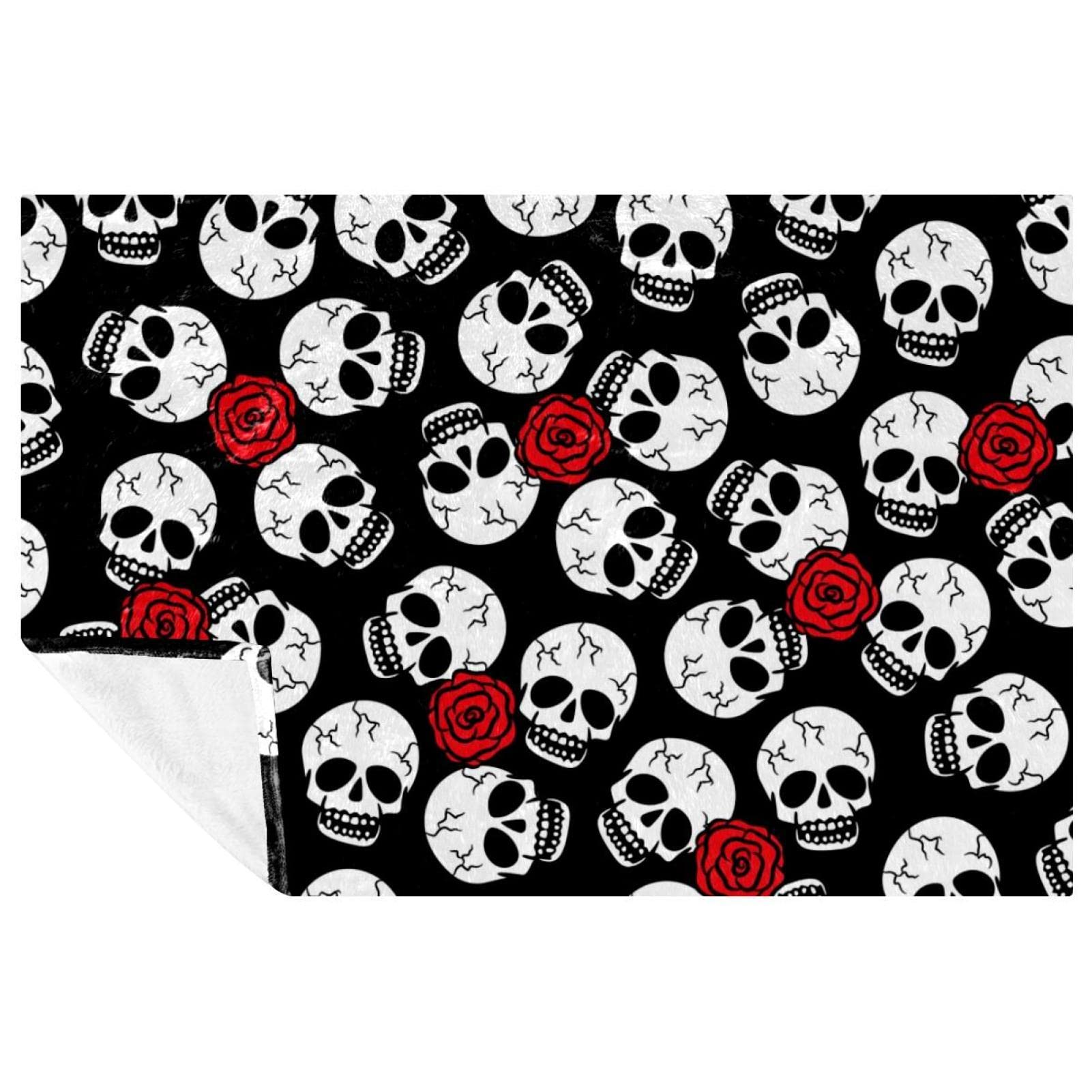 Couverture tête de mort et rose 150x100 plaid chaud lit canapé