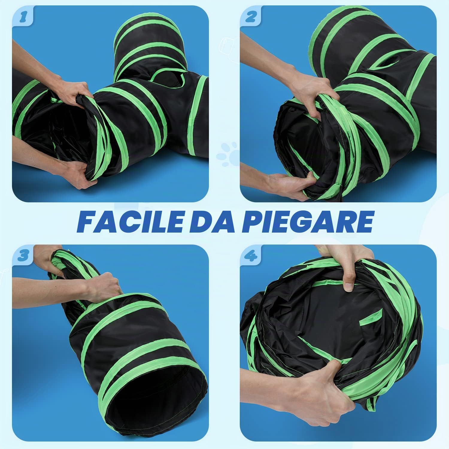 Tunnel per gatti aggiornato di tipo osseo, tubo per tunnel di gioco per animali domestici a 4 vie pieghevole con sacchetto di stoccaggio per gatti, cuccioli, conigli, furetti, porcellini d'India, uso