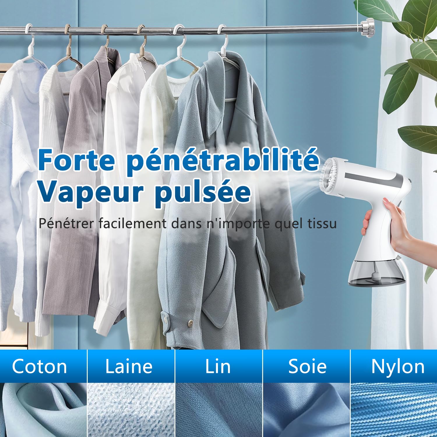 Retoo Steam Steamer 1500 W Large 280 ml Tank 3 Levels 7-in-1 Steam Iron with Brush Attachment Automatic Shut Off Refreshes and Removes Odours, Compact Retoo Steam Steamer 1500 W Large 280 ml Tank 3 Levels 7-in-1 Steam Iron with Brush Attachment Automatic Shut Off Refreshes and Removes Odours, Compact