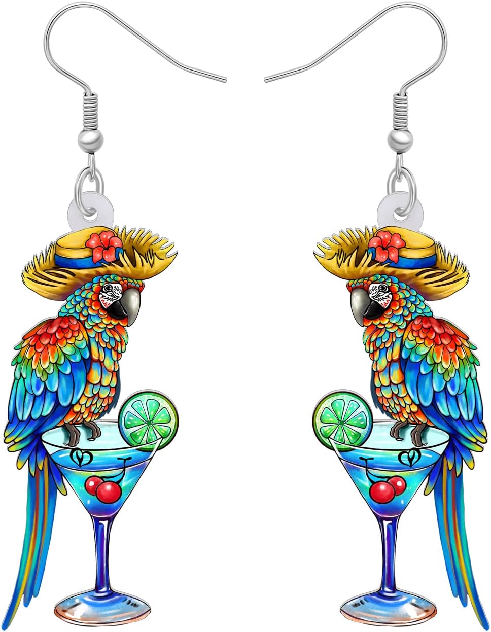 DOWAY Cute Acrylic Macaw Parrot Earrings Dangle Charms Birds Accessories for Women Summer Animals Jewelry Gifts