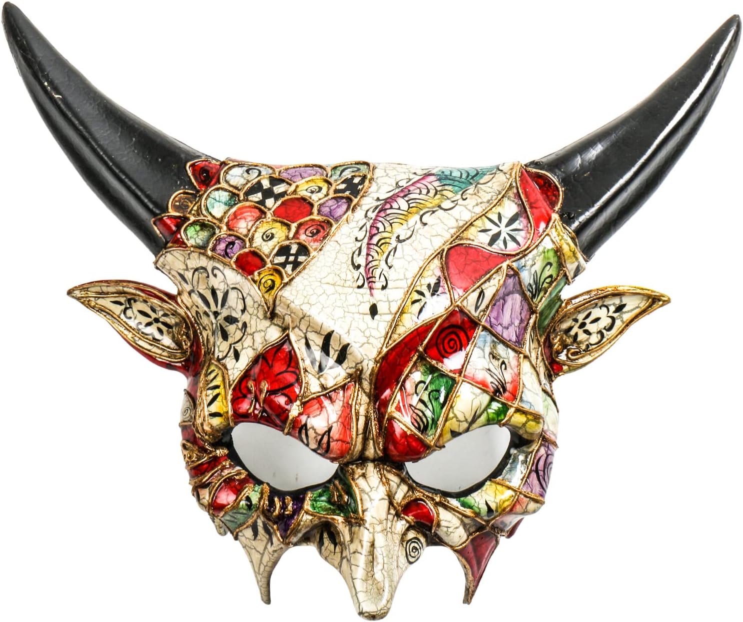 Venetian Style Evil Demon Devil Horn Mask Party Prom Ball Masquerade Adult Halloween Costume, Mardi Gras Venice Festival Devil Venetian Ball Mask Cosplay Black Horns Horror Halloween Masquerade