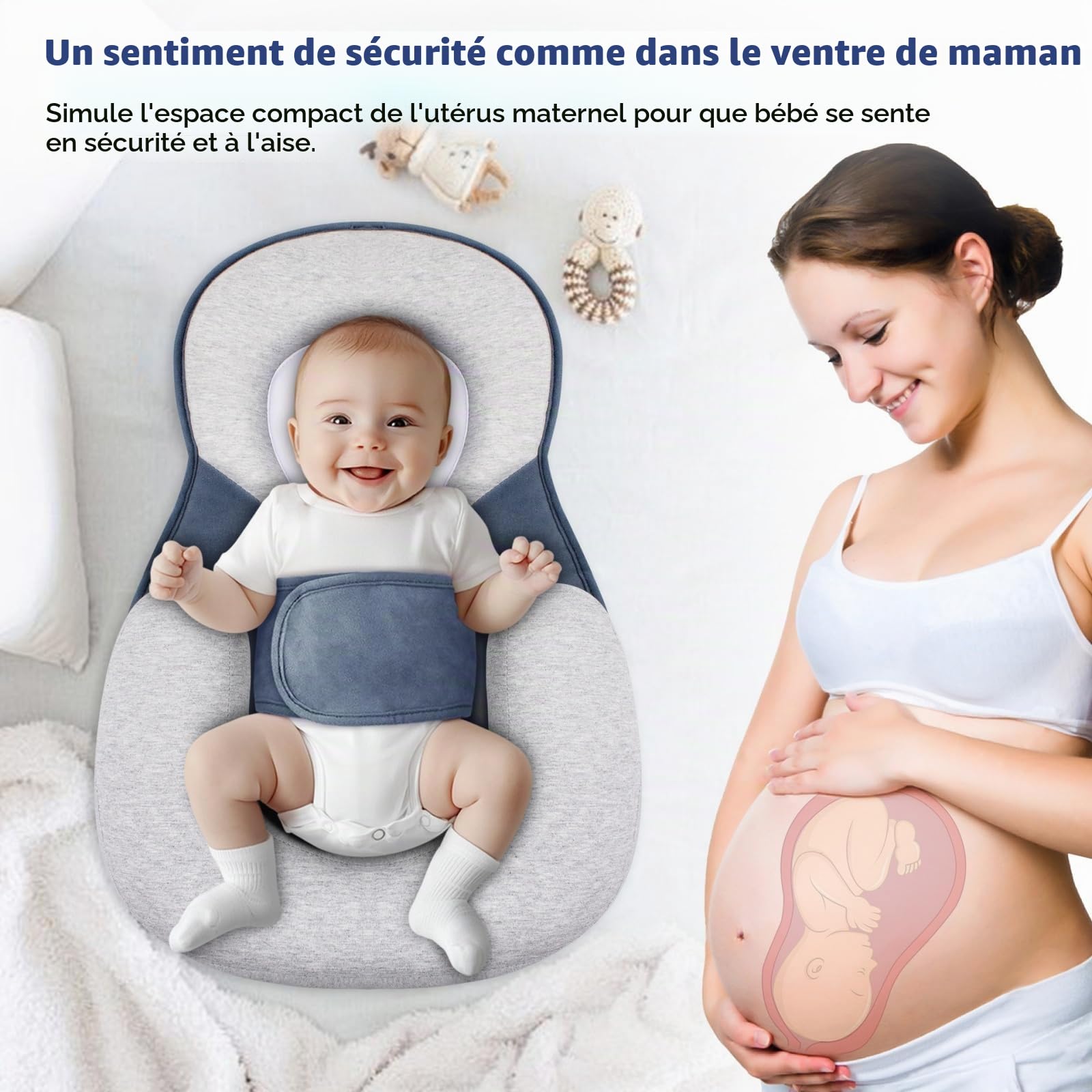 Coussin de Repos pour bébé, Inclinaison à 15°, Housse en Modal Respirant, prévient Les régurgitations, Convient aux Nouveau-nés et aux Tout-Petits (Grand modèle : 65 x 40 x 30 cm).
