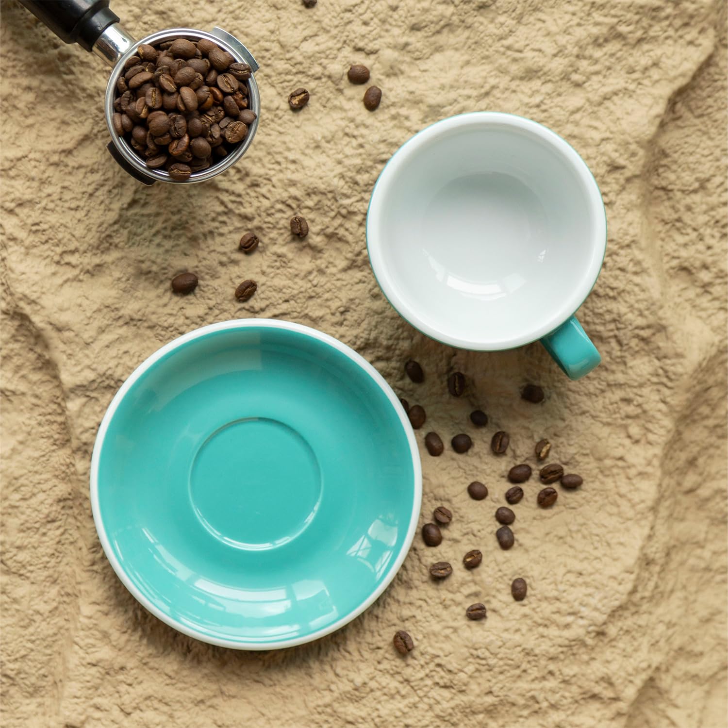 Tasse à Café Verte En Céramique Avec Soucoupe Et Cuillère, Set