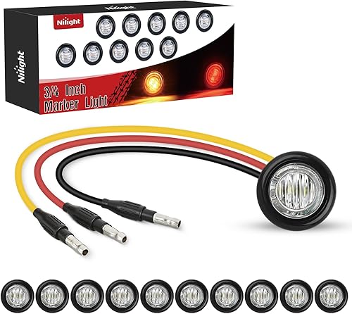 Miniatura 14 de Nilight - TL-04 juego de 10 luces LED redondas de 3/4 de pulgada, miniluces LED redondas, luces LED de gálibo delanteras, traseras y laterales