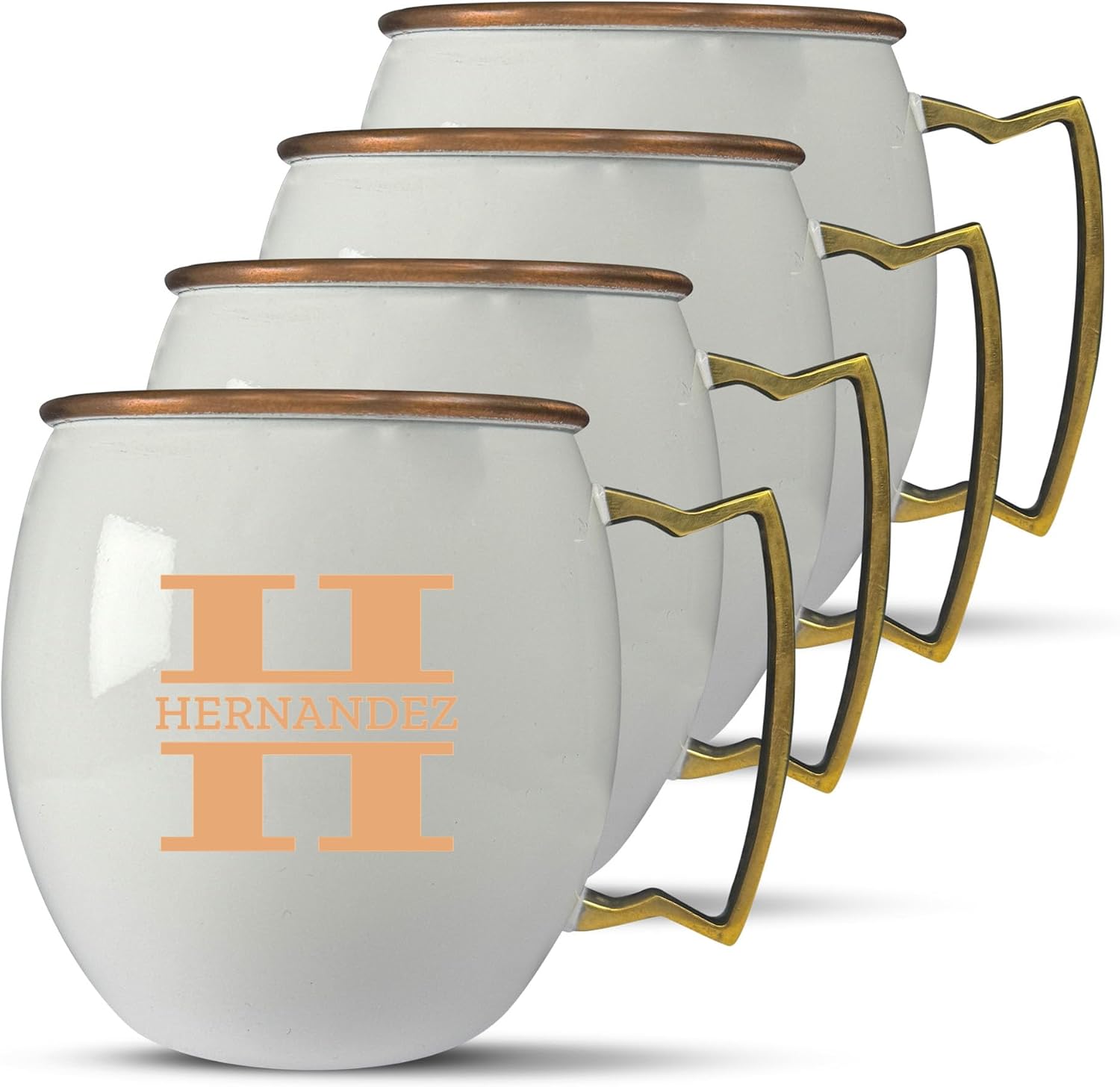 Custom Copper Moscow Mule with Smooth Painted Finish - Engraved Bar Style 100% Copper Cup with Personalized Monogram Family Themed Engraving, Brass Handle | 18 oz, Pink | Set of 4