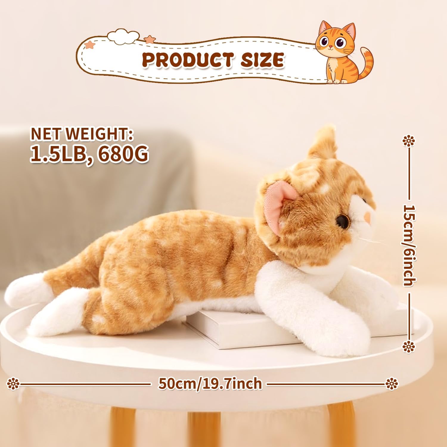 Weighted Stuffed Animals Cat, Plushies Orange Cat, Cat Plush Toy with Himalayan Salt for Warmth & Comfort, Cute Soft Kitten Doll Gift for Boys, Girls, Women, 1.5 LBs - Image 5