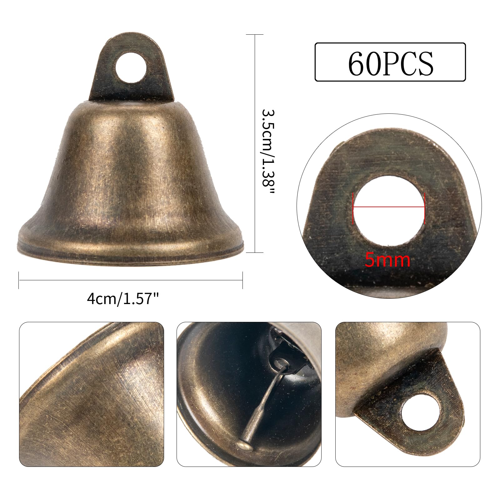 60PCS vintage bronze bells,bells for crafts small jingle bell - Image 3