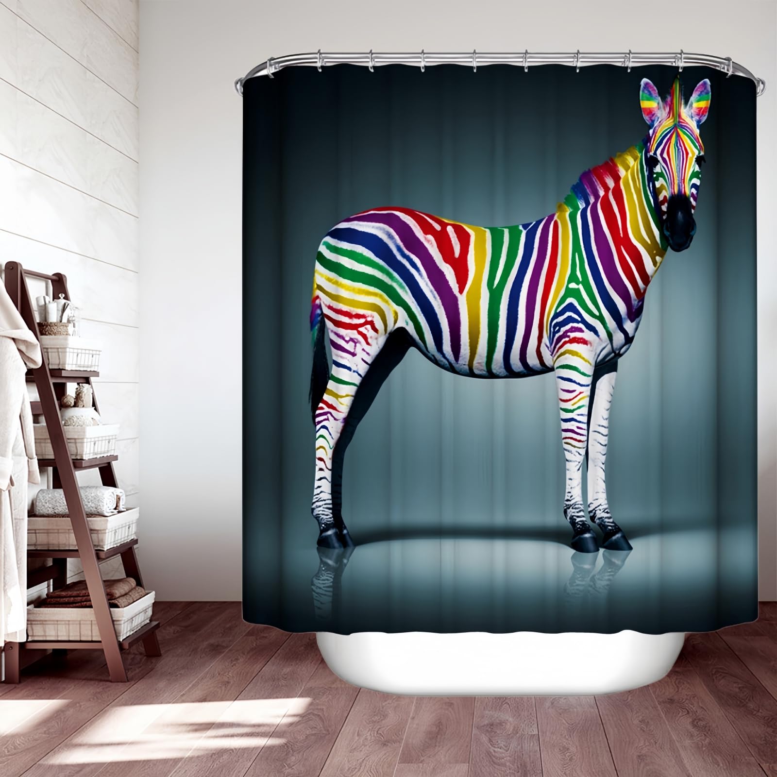 JMAHM Shower Curtain for Bathroom, 180x180 Waterproof Polyester Shower Curtains Animal with 12 Cooks Cath Curtains Bathroom Curtains (71x71, Colorful-Zebra)