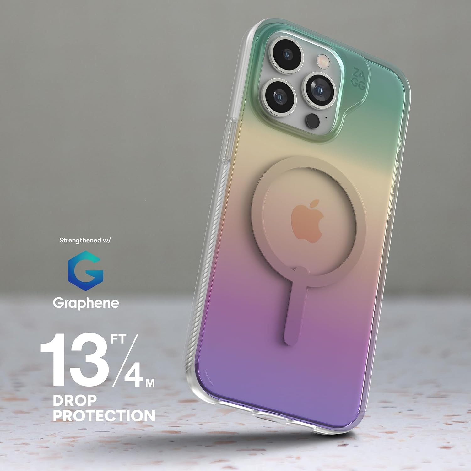 ZAGG Milan Snap iPhone 15 Pro Max Case - Drop Protection (13ft/4m), Durable Graphene, Scratch-Resistant, Wireless Charging MagSafe Case, Iridescent