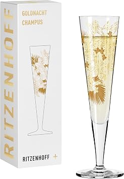 Ritzenhoff Goldnacht No. 32 1071032 Champagne Glass 200 ml Orchid Motif with Real Gold Made in Germany