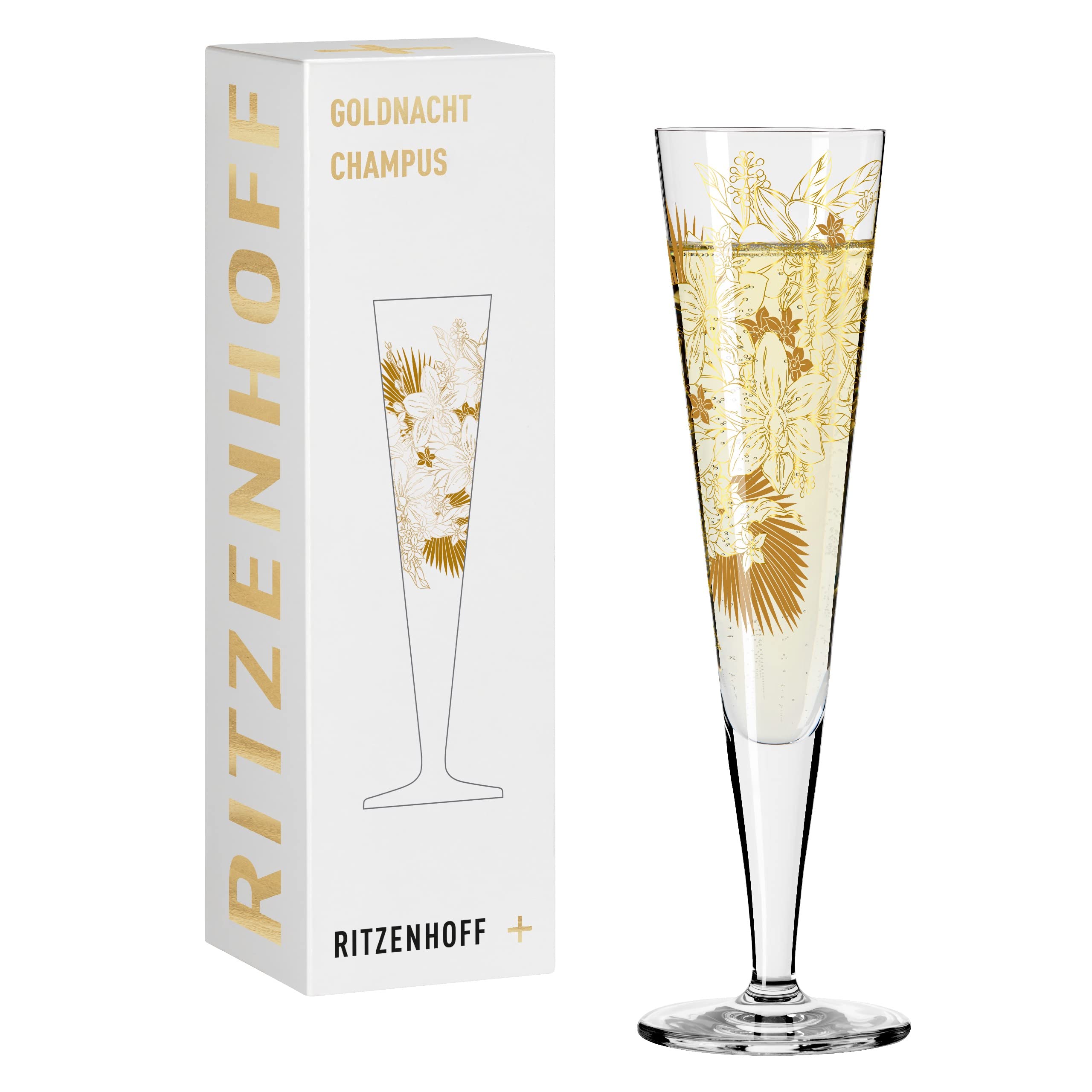 Ritzenhoff Gold, Red Goldnacht No. 32 1071032 Champagne Glass 200 Ml Orchid Motif With Real Gold Made In Germany