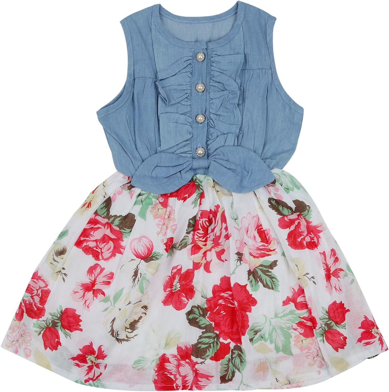 Girls Dress, HeeLinB Princess Dresses Sleeveless Denim Tops Floral Tutu Skirts, 3-4 Years