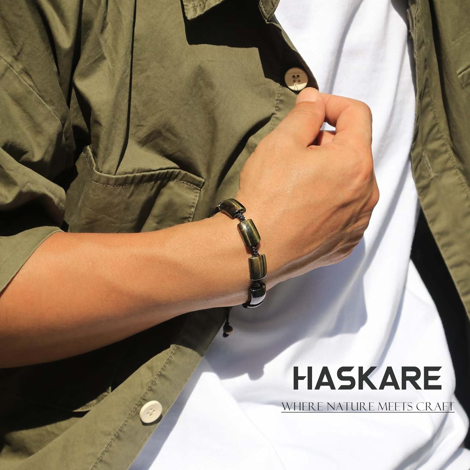 HASKARE Protection Crystals Tiger Eye Beaded Bracelets for Men, Authentic Tigers Eye Crystal Unique Mens Beads Bracelet Handcrafted, Natural Healing Energy Stone Bracelet Gifts for Him Son Father - Image 2