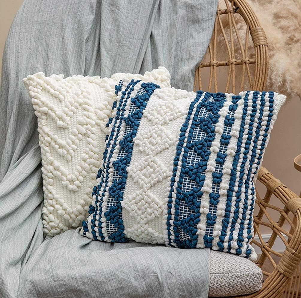 Fennco Styles Handmade Geometric Cotton Blend Decorative Throw Pillow Cover 18" W x 18" L - Blue Woven Pillow Case for Home, Couch, Bedroom, Office and Boho Décor