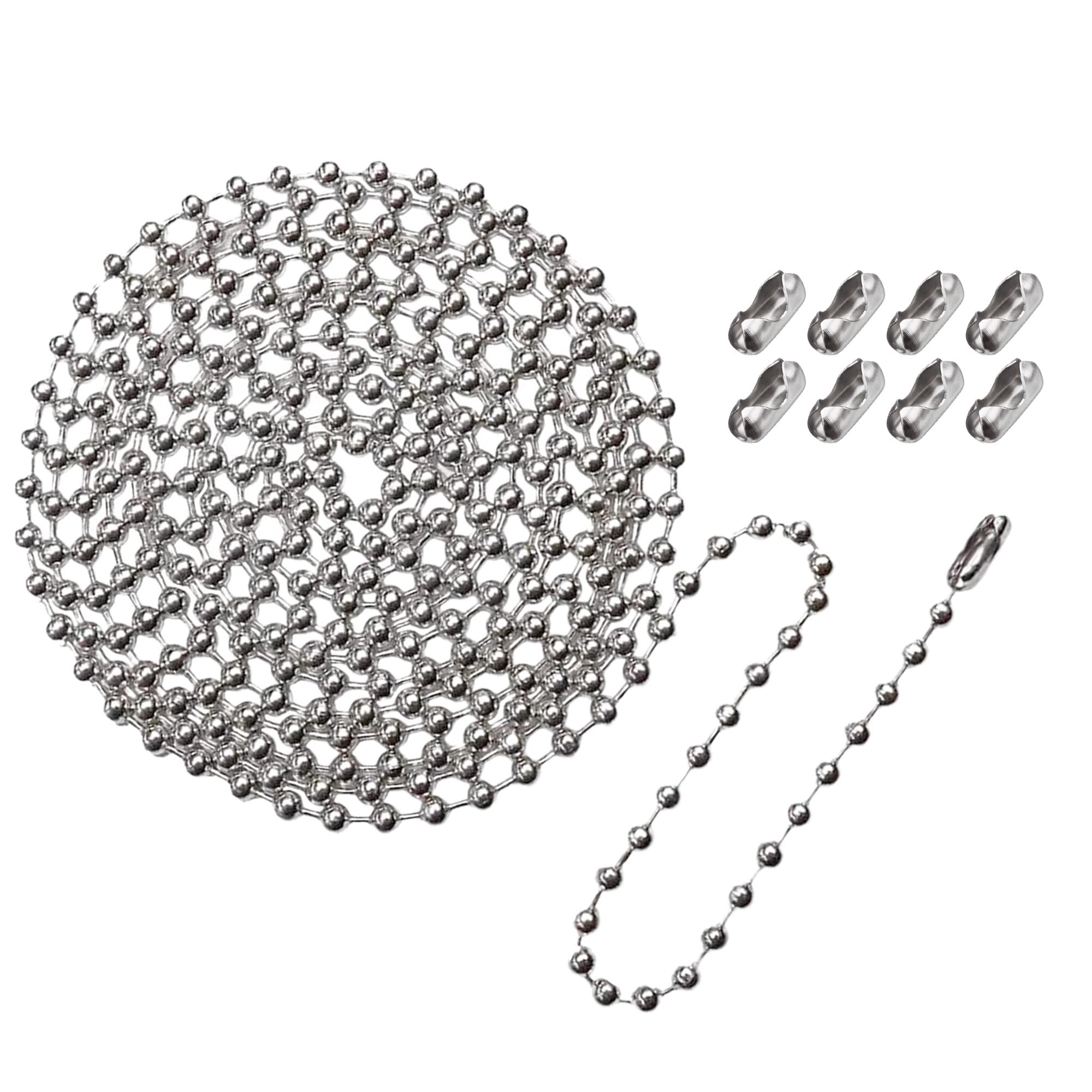 HESSION Pull Chain Extension for Ceiling Fans and Light Fixture Ceiling Fan Pull Chain 137 Inch Long Stainless Steel Bead Chain With 8 Matching Connectors Silver