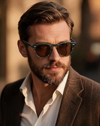 CARFIA Acetate Polarized Sunglasses for Men Retro Round Shades UV400 CA5506