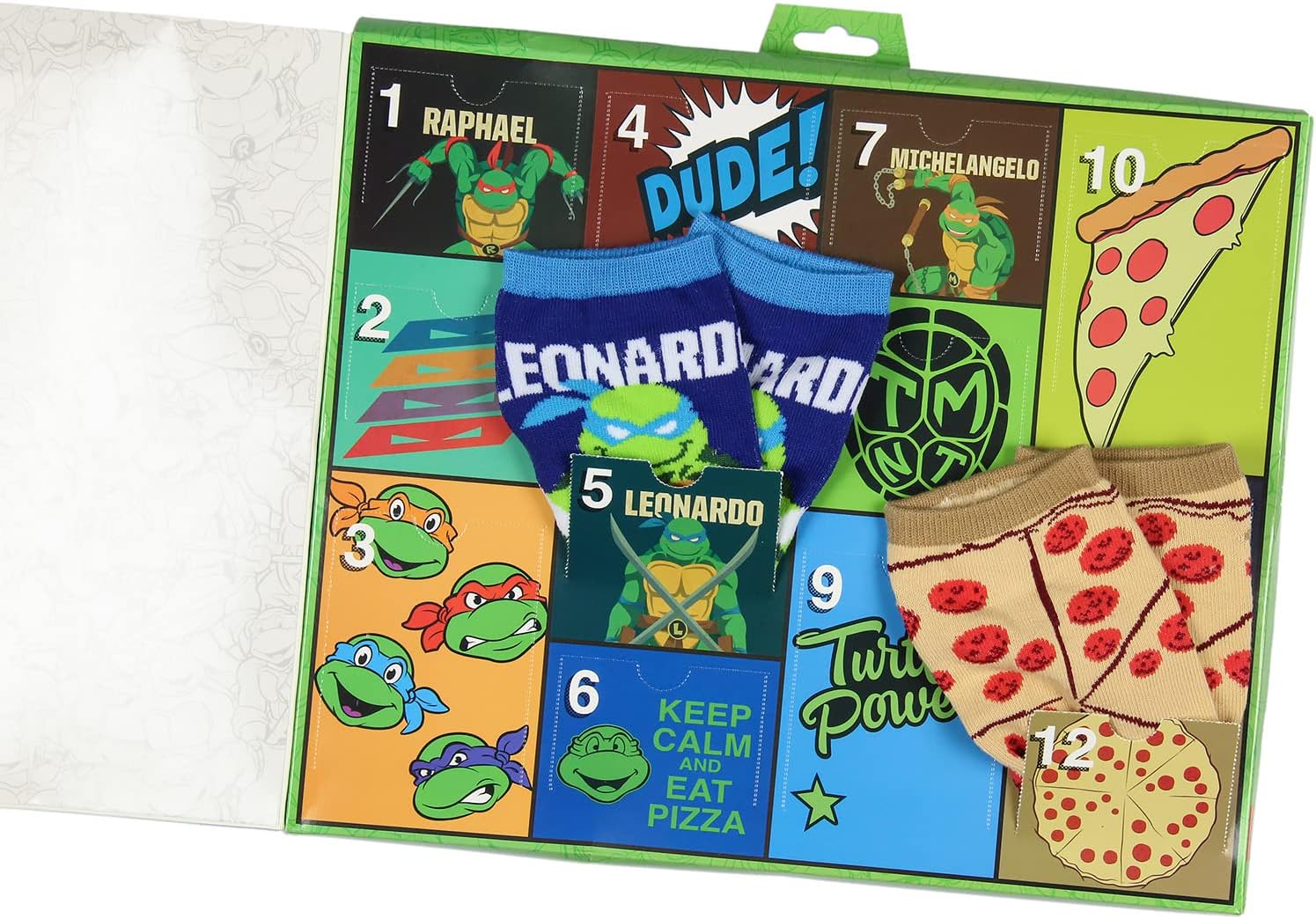 Bioworld Teenage Mutant Ninja Turtles 12 Days of Socks Ankle and Crew Character Socks 12 Pair Designs Advent Box Set
